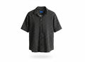 Anchor & Crew short sleeve button down shirt in black with a white geometric print and classic collar